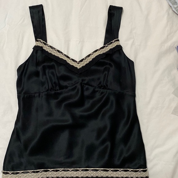 Ann Taylor Black Silk  Lace and Ribbon Trim Cami Top NWT - Picture 1 of 16